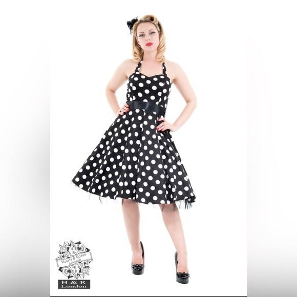 Black White Large Polka Dot Swing Dress, size large Costume? Halloween - Picture 1 of 10